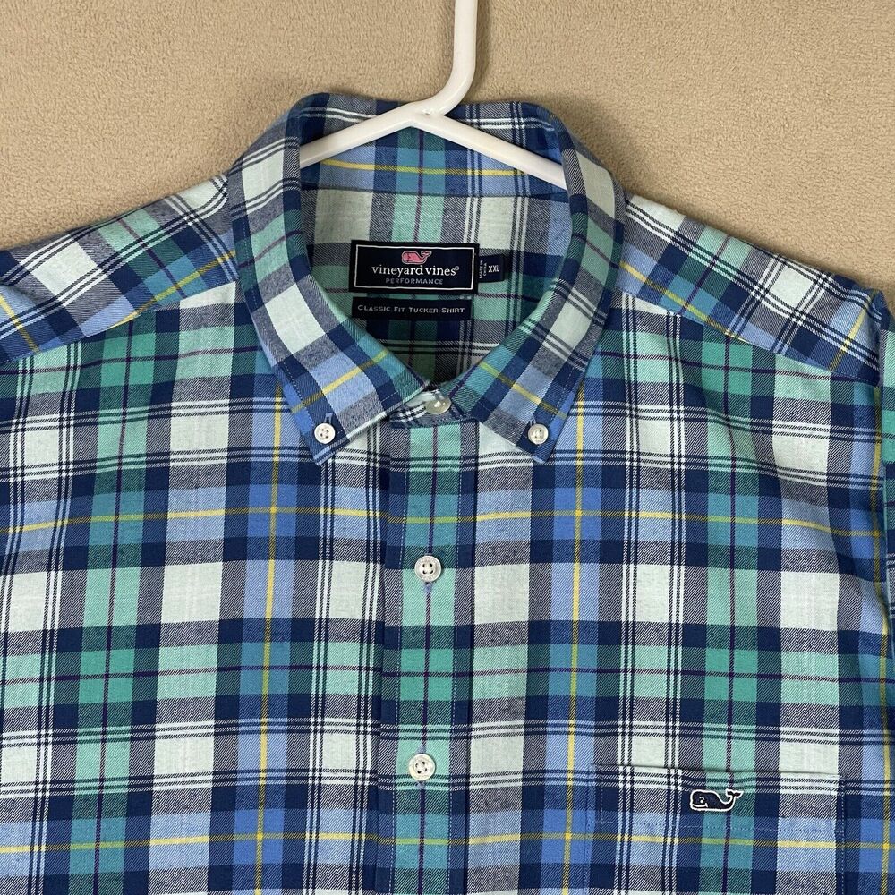 Vineyard Vines Shirt Mens XXL Blue Green White Plaid Classic Fit Tucker Adult - Picture 2 of 13